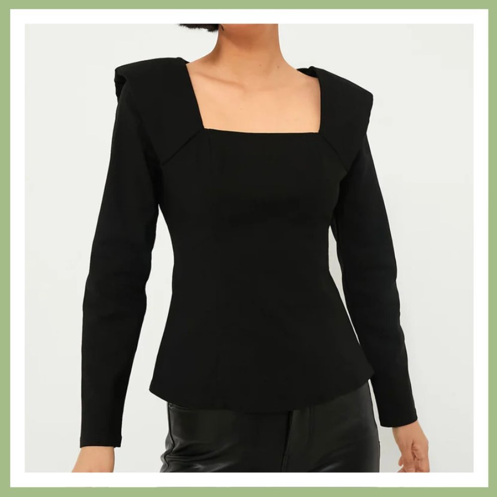 Hyacinth House (Tuckernuck) Black Long Sleeve Square Neck Hepburn Blouse